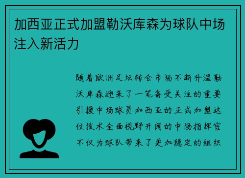 加西亚正式加盟勒沃库森为球队中场注入新活力 加西亚正式加盟勒沃库森为球队中场注入新活力